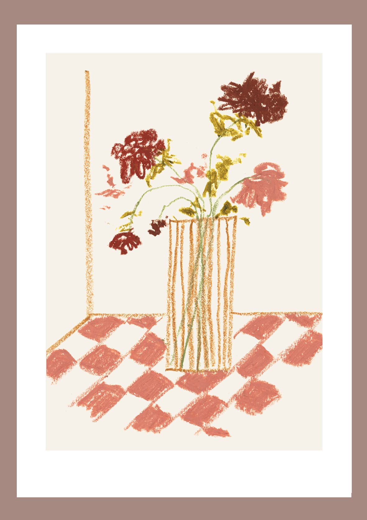 Dahlias and Gingham abstract art print